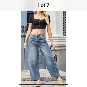 HUNGSON Barrel Jeans Wide Leg/ Mid Rise/ Boyfriend Jeans Womens Sz 8 NWT